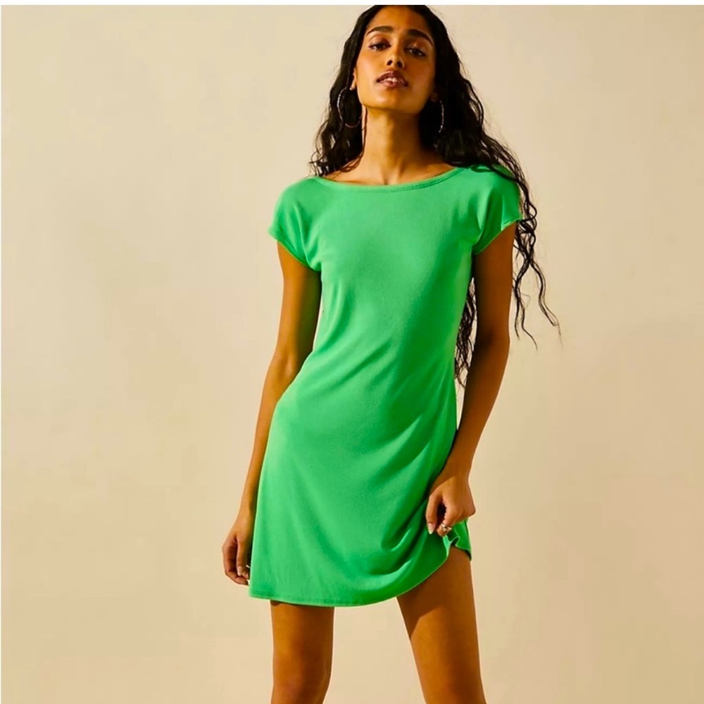 Free People Beach Rosalia Low Back Mini Dress NWOT Size L Green